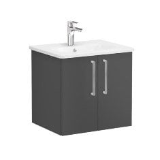 Vitra Root 68135 Lavabo Dolabı, Kapaklı, 60 cm, Mat Fırtına Gri, Yuvarlak Lavabolu